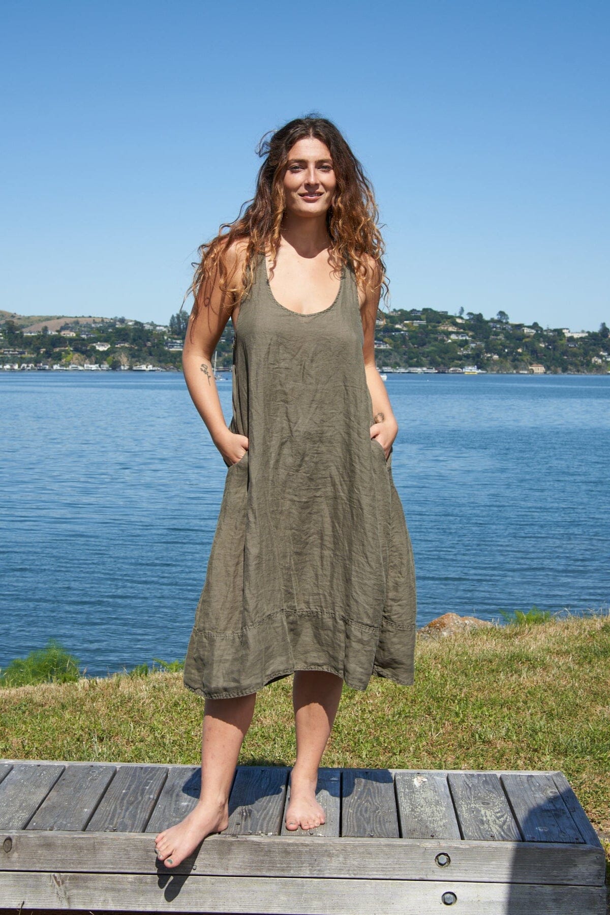 Freida - Linen S50 - Linen Dresses CP Shades oliveto