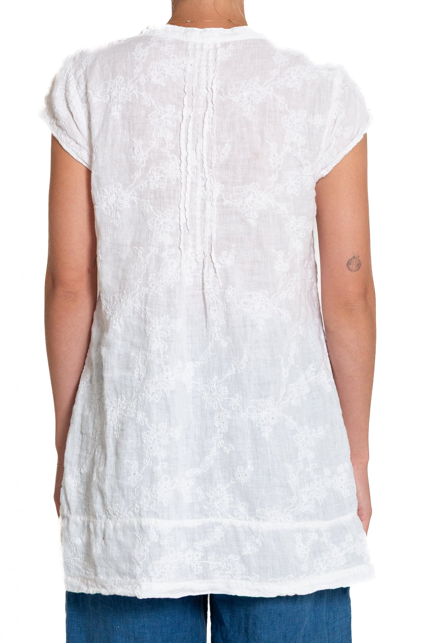 Regina Cap Sleeve - Embroidered Linen S10 - White Linen Tops CP Shades 