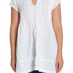 Regina Cap Sleeve - Embroidered Linen S10 - White Linen Tops CP Shades white 4BC