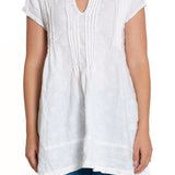 Regina Cap Sleeve - Embroidered Linen S10 - White Linen Tops CP Shades white 4BC