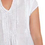 Regina Cap Sleeve - Embroidered Linen S10 - White Linen Tops CP Shades 
