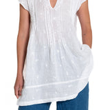 Regina Cap Sleeve - Embroidered Linen S10 - White Linen Tops CP Shades white 629