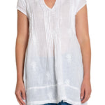 Regina Cap Sleeve - Embroidered Linen S10 - White Linen Tops CP Shades white 4AC