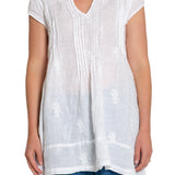 Regina Cap Sleeve - Embroidered Linen S10 - White Linen Tops CP Shades white 4AC