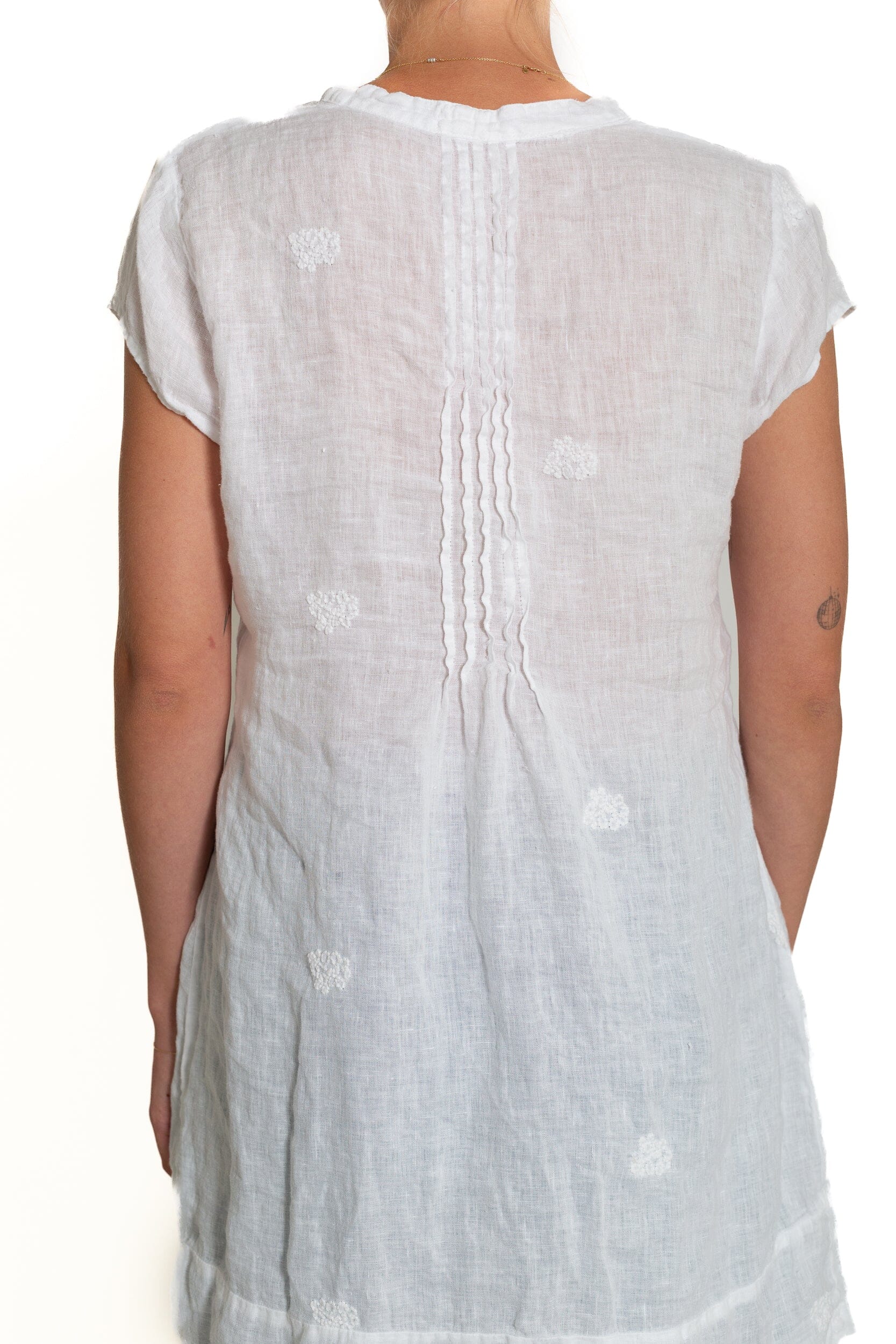 Regina Cap Sleeve - Embroidered Linen S10 - White Linen Tops CP Shades 