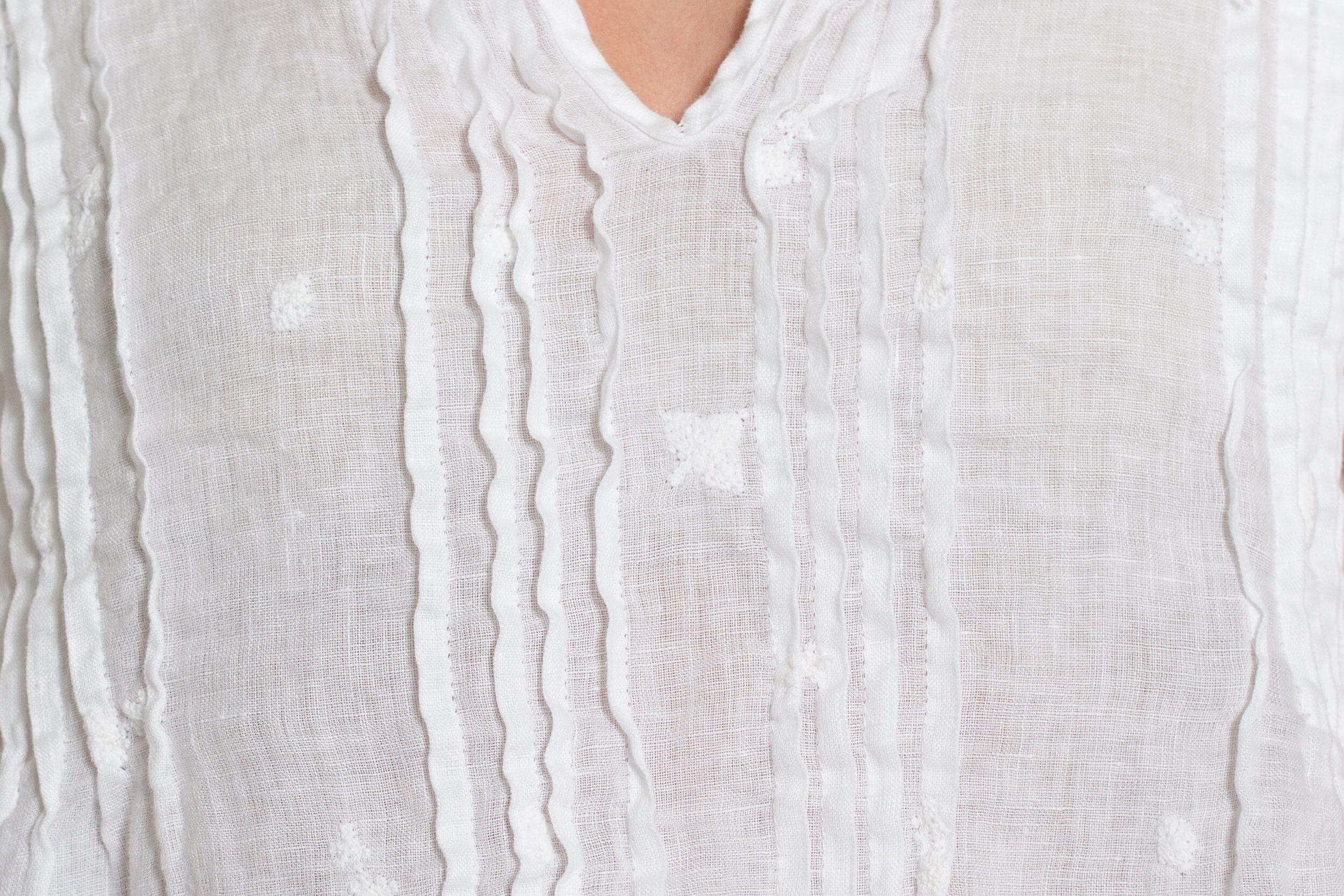 Regina Cap Sleeve - Embroidered Linen S10 - White Linen Tops CP Shades 