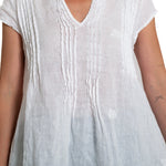 Regina Cap Sleeve - Embroidered Linen S10 - White Linen Tops CP Shades 