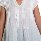 Regina Cap Sleeve - Embroidered Linen S10 - White Linen Tops CP Shades 
