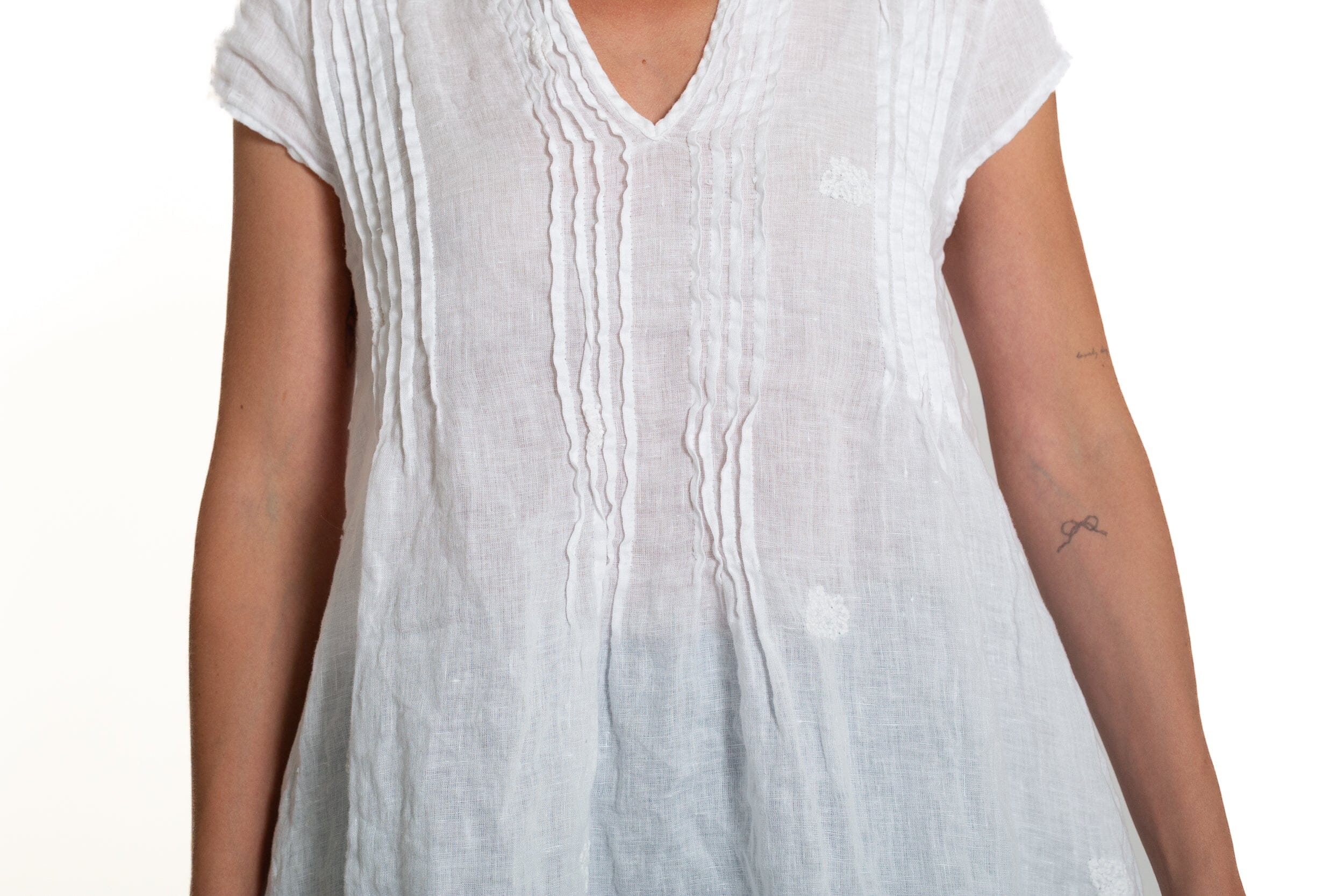 Regina Cap Sleeve - Embroidered Linen S10 - White Linen Tops CP Shades 