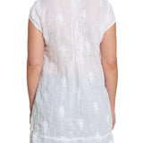 Regina Cap Sleeve - Embroidered Linen S10 - White Linen Tops CP Shades 