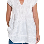 Regina Cap Sleeve - Embroidered Linen S10 - White Linen Tops CP Shades white 529