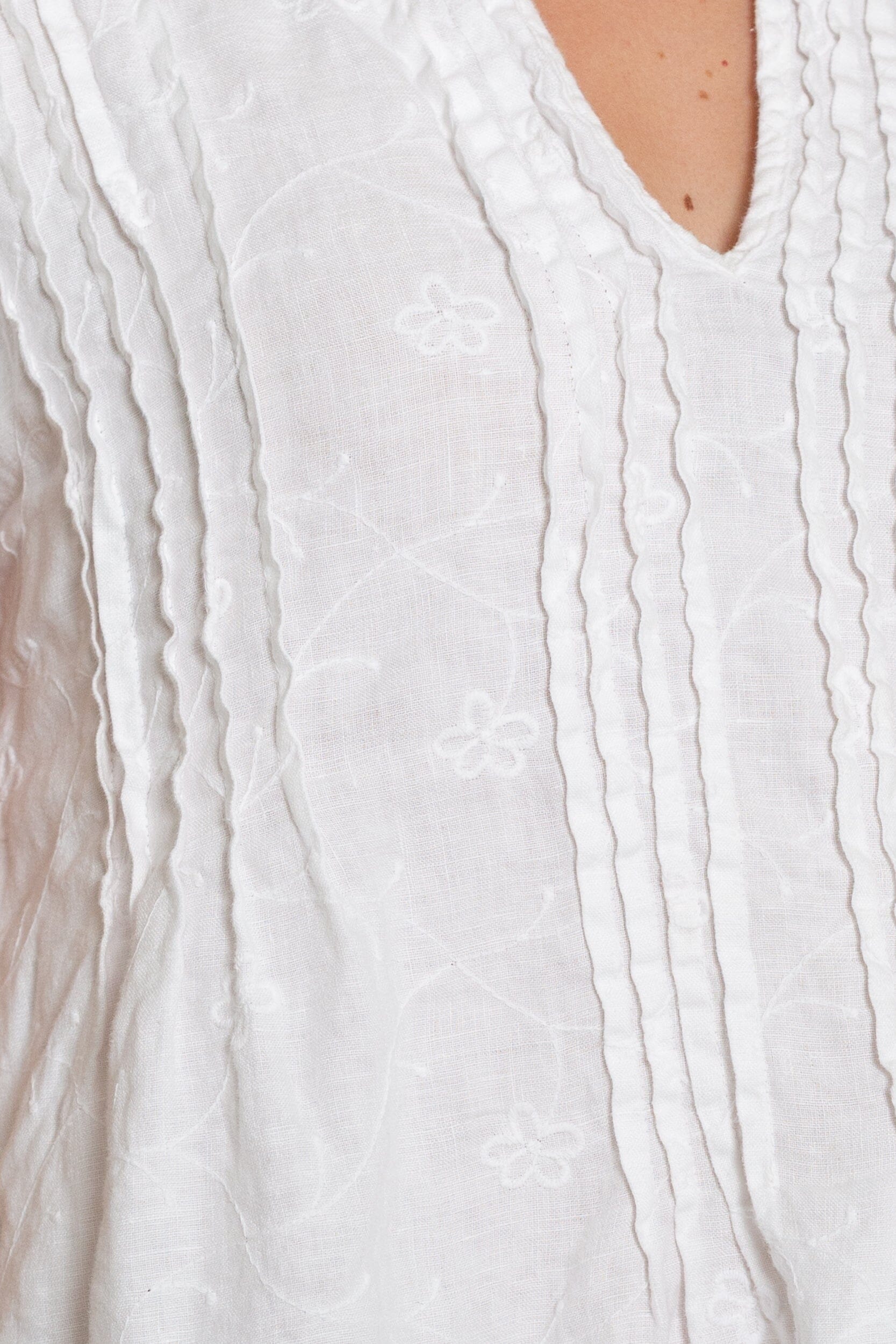Regina Cap Sleeve - Embroidered Linen S10 - White Linen Tops CP Shades 
