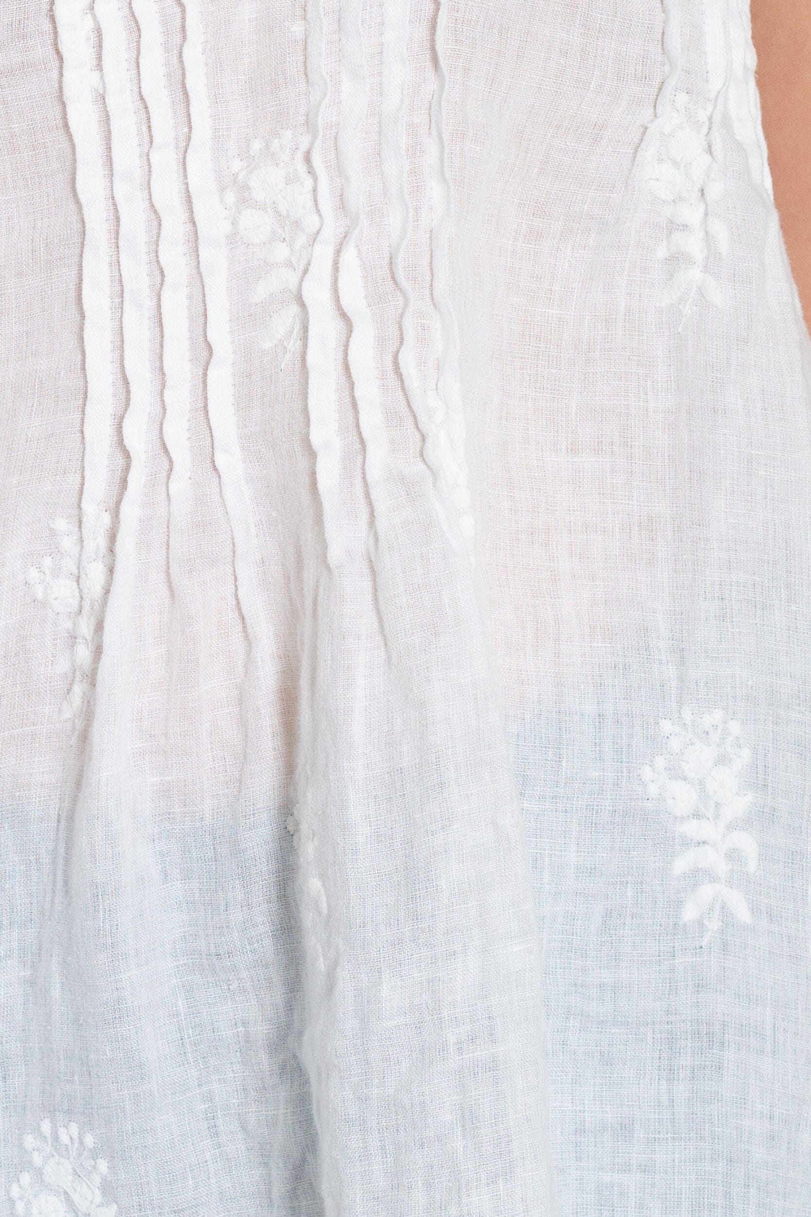 Regina Cap Sleeve - Embroidered Linen S10 - White Linen Tops CP Shades 