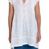 Regina Cap Sleeve - Embroidered Linen S10 - White Linen Tops CP Shades 