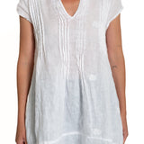 Regina Cap Sleeve - Embroidered Linen S10 - White Linen Tops CP Shades white 246