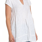 Regina Cap Sleeve - Embroidered Linen S10 - White Linen Tops CP Shades 