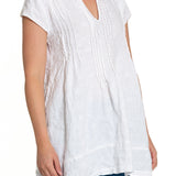Regina Cap Sleeve - Embroidered Linen S10 - White Linen Tops CP Shades 