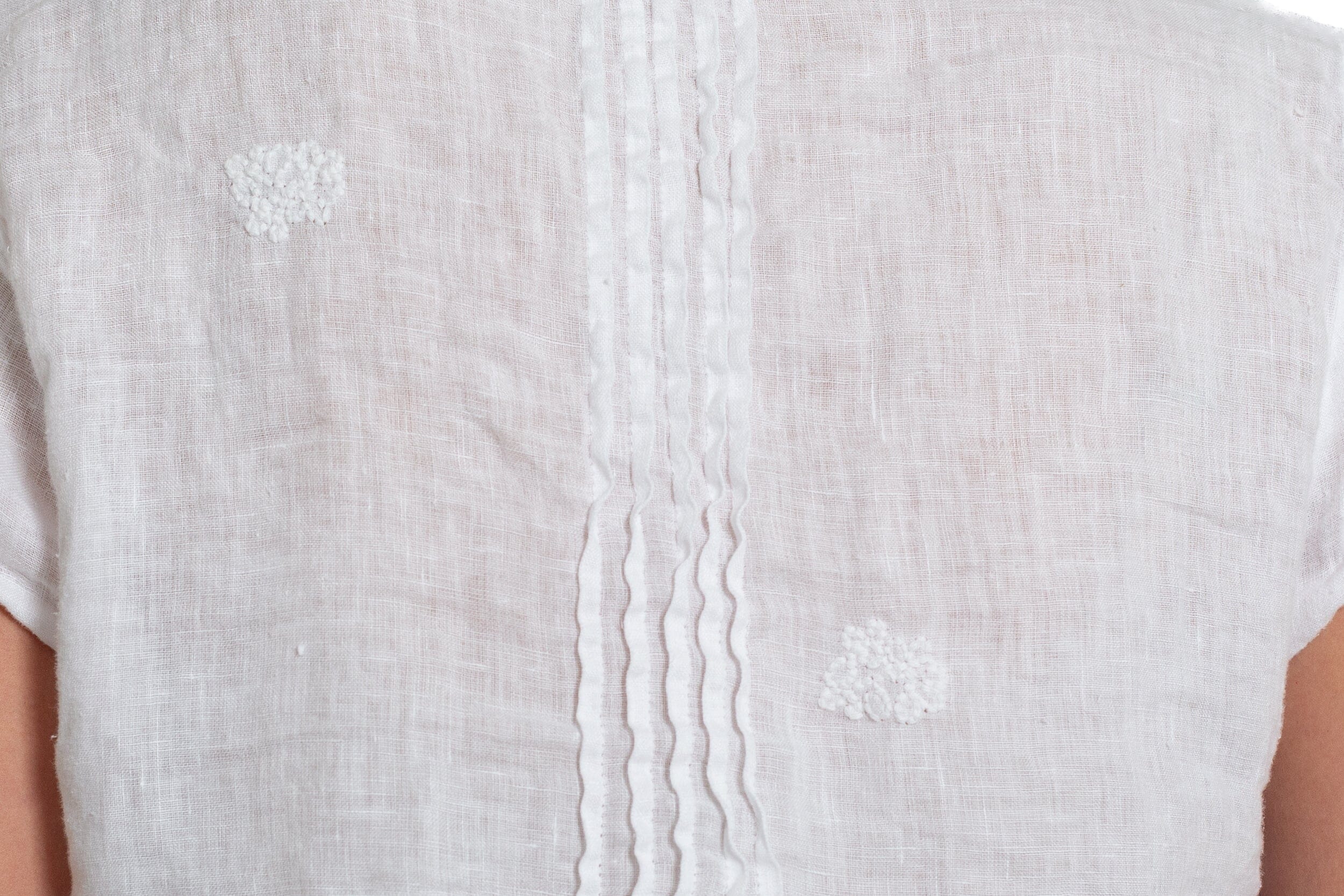 Regina Cap Sleeve - Embroidered Linen S10 - White Linen Tops CP Shades 